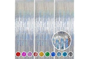 Foil Fringe Curtains Party Decorations - Melsan 3 Pack 3.2 x 8.2 ft Silver Tinsel Curtain Party Photo Backdrop for New Years eve Party Supplies 2025 Birthday Party or Disco Party Decorations