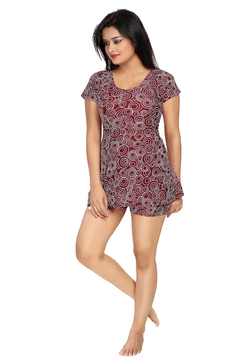 enkay maroon colour ladies swimwear with divider shorts