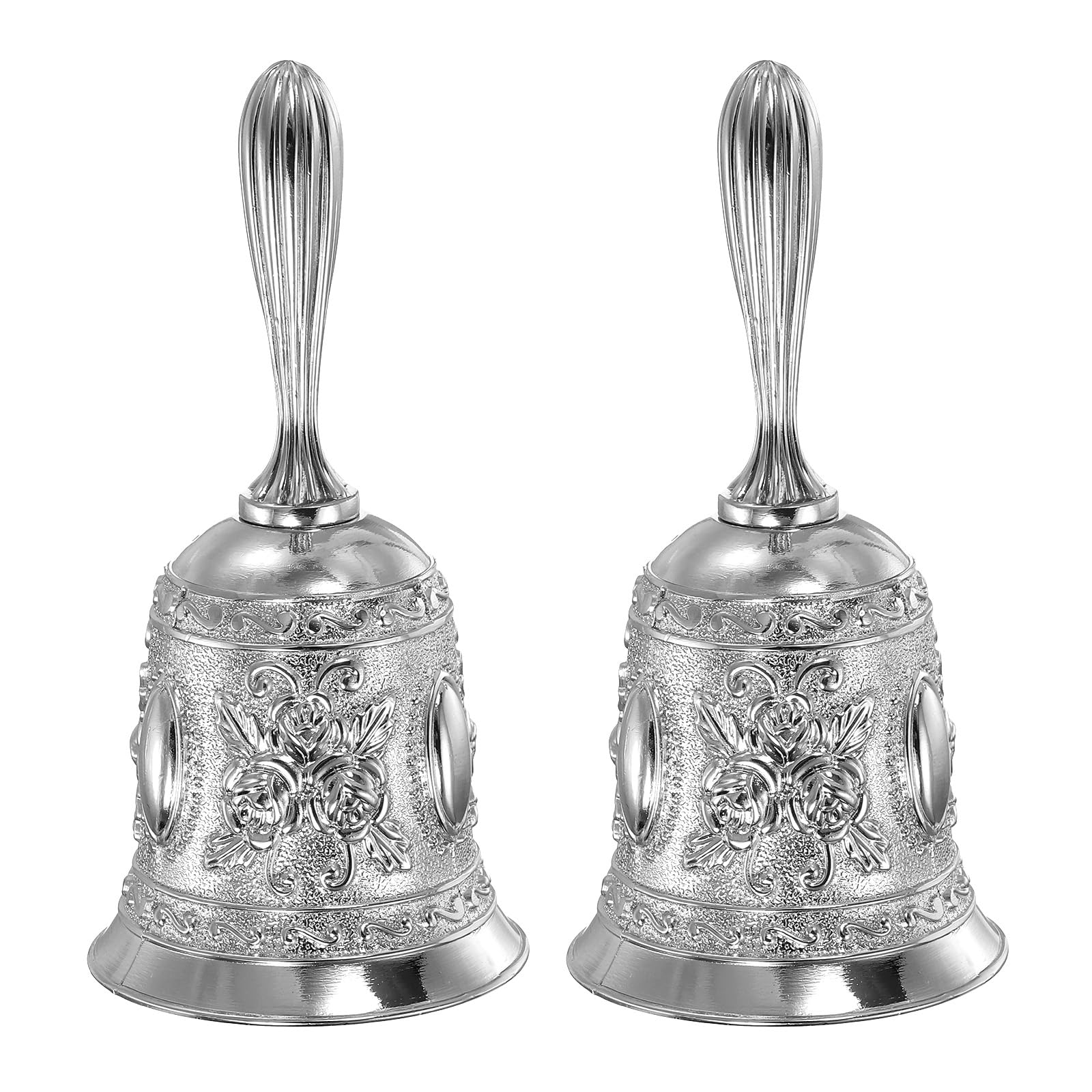 PATIKIL Hand Bell, 2pcs Dinner Bell Call Bell Vintage Carved Metal for Dinner Service Church Wedding Christmas, Silver