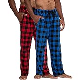 DEVOPS 2 Pack Men's Buffalo Plaid Plush Fleece Pajama Pants Sleepwear with Pocket