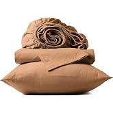 Coyuchi Organic Crinkled Percale Cooling Sheet Set | Breathable 100% Organic Cotton, Twin, Ginger