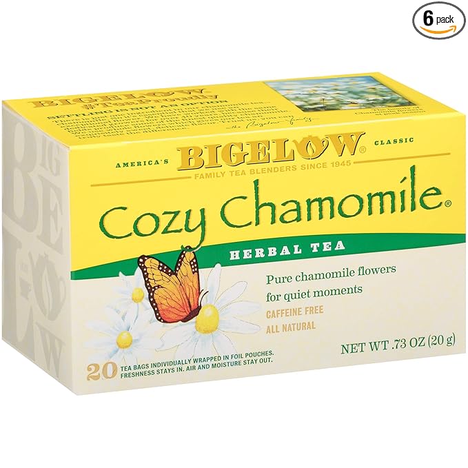 Amazon.com : Bigelow Cozy Chamomile Herbal Tea Bags, 20 Count Box (Pack of  6) Caffeine Free Herbal Tea, 120 Tea Bags Total : Chamomile Tea Bags :  Grocery & Gourmet Food