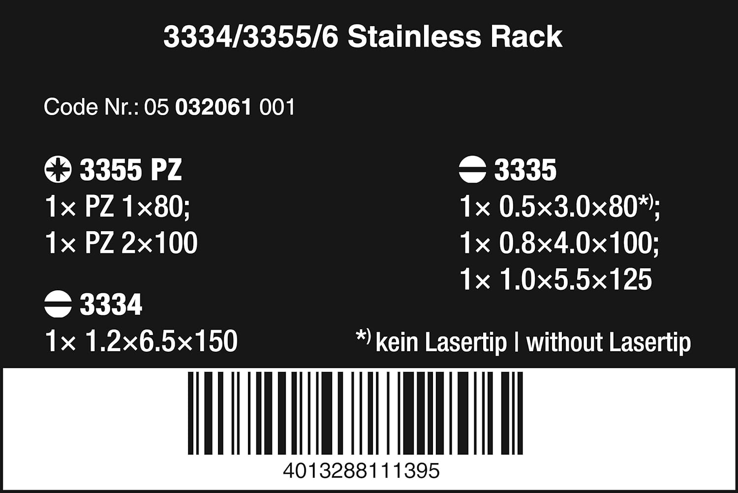Wera 3334/3335/6 Kraftform Stainless Steel Lasertip screwdriver set, PZ/SL, 6pc, 05032061001, Silver - Image 3