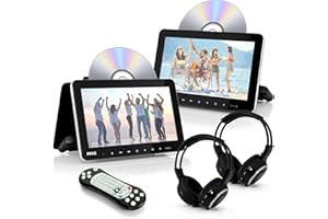 Pyle Universal Dual Vehicle Headrest Monitor - 10.5” Multimedia CD and DVD Player Audio Entertainment w/ Stereo Speaker, HDMI, LCD Screen, Mount and Wireless Headphones for Car Seat PLHRDVD108KT