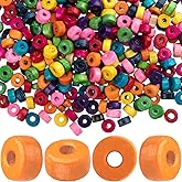 HINZIC 500PCS Colorful Wooden Beads, Large Hole Macrame Bead, Natural Wood Hair Bead, 0.25 in Round Loose Spacer Beads for Making Handmade Craft Bracelet Necklace