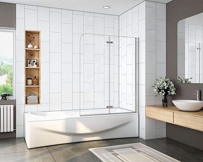 Mamparas de Bañera Plegable Biombo de Baño Abatible, 6 MM Cristal Templado Antical 90x140cm