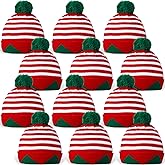 Ramede 12 Pcs Christmas Elf Hat for Adult Knitted Hat Xmas Striped Holiday Beanies for Winter Christmas New Year's Gift