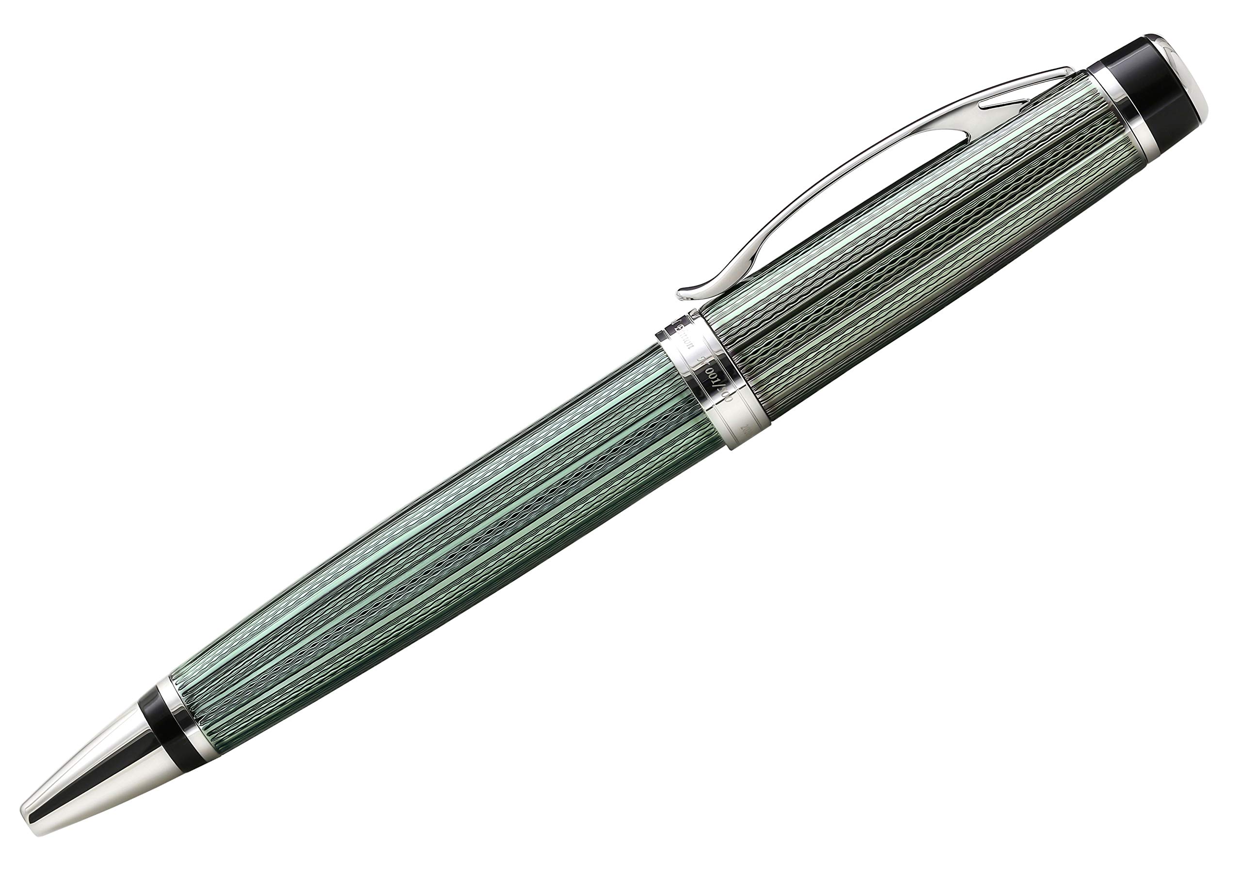 Xezo Incognito Twist Action Ballpoint Pen, Medium Point. Zinc Green Layered Lacquer with Pure Platinum Plating. Handcrafted, Limited Edition, Serialized