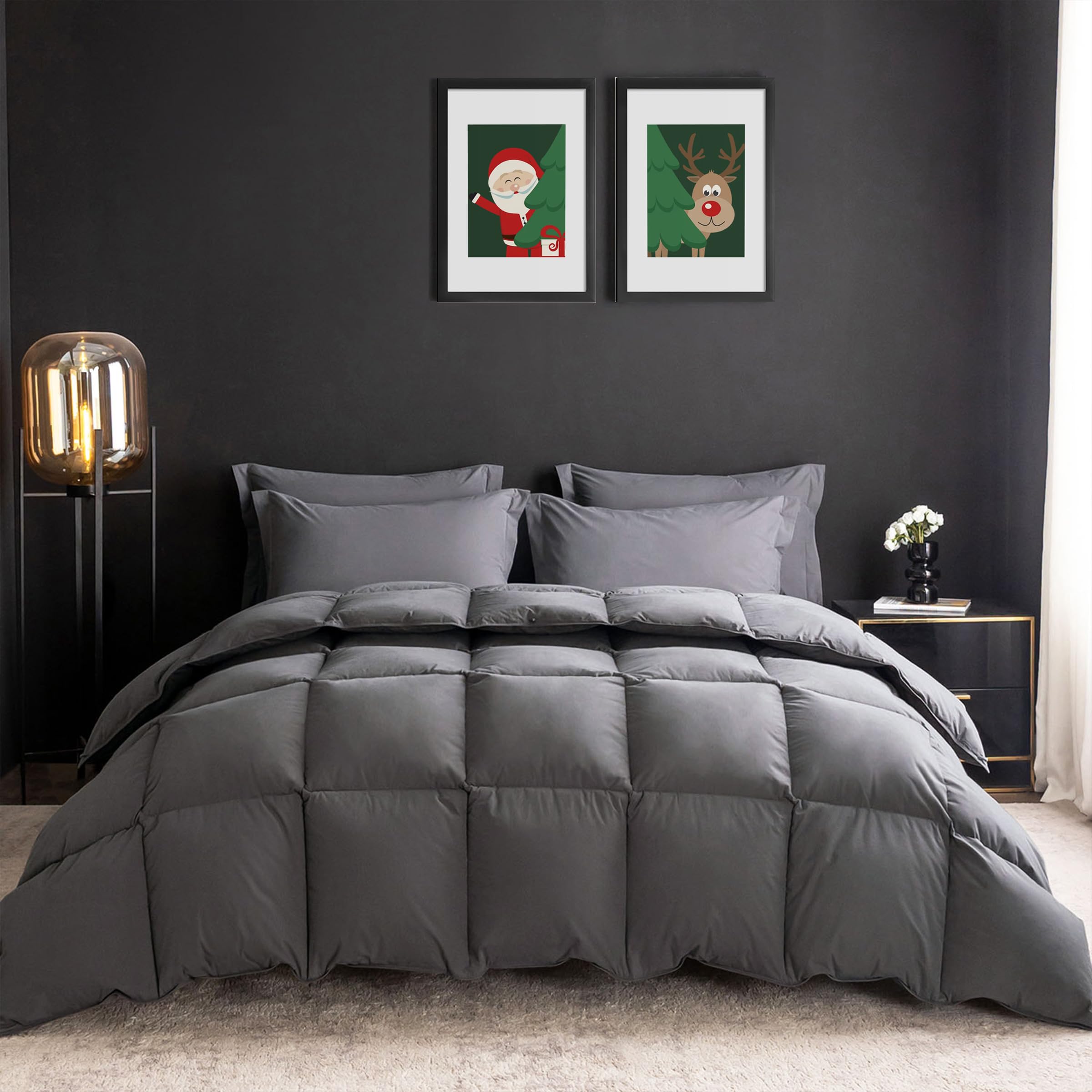 Photo 1 of WENERSI Feather Down Fiber Comforter Full/Queen Size,Hotel Style Bedding Comforter,750+ Fill Power,1200TC,100% Organic Cotton Fabric,All Season Grey Duvet Insert with 8 Corner Tabs