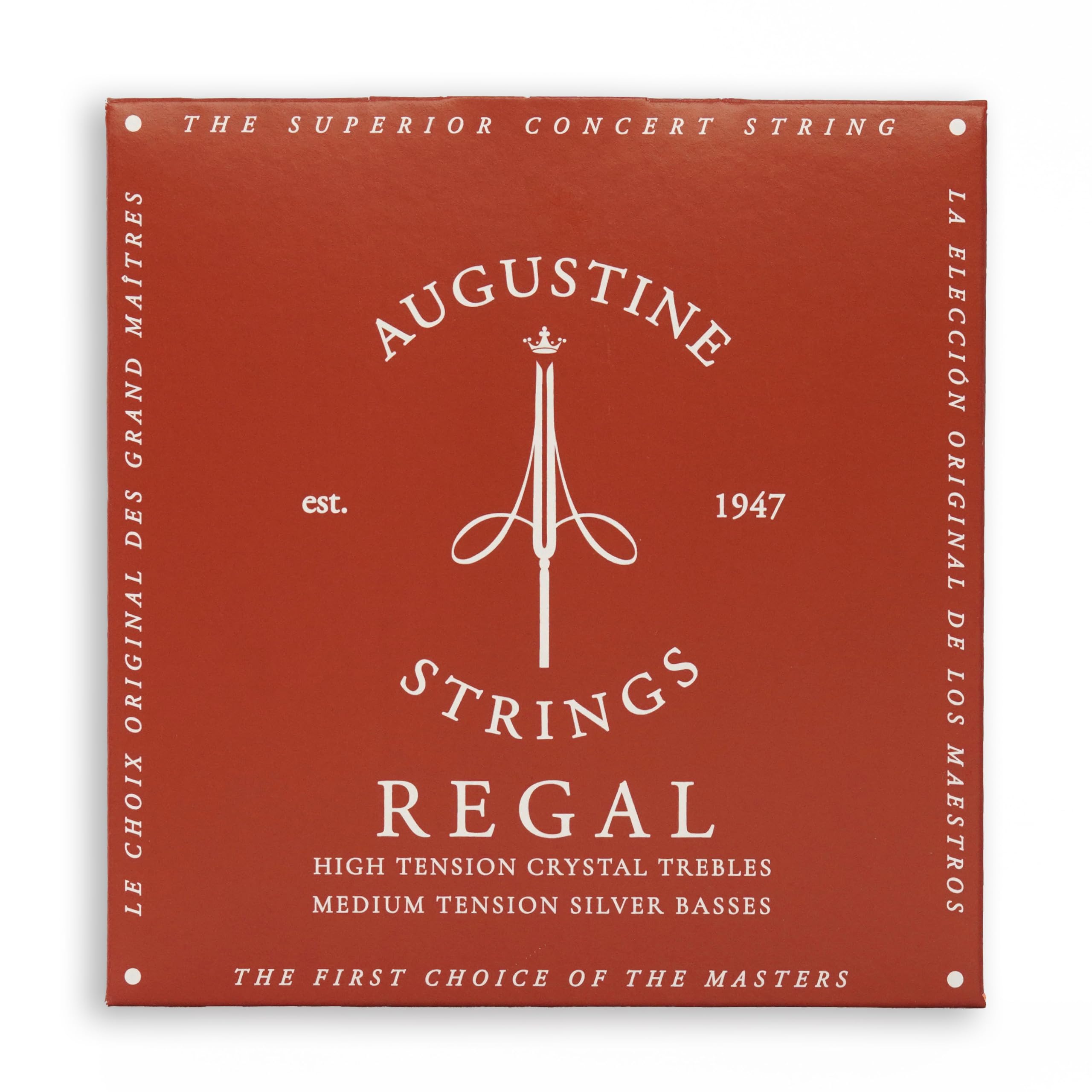 Augustine Regal Red Nylon Guitar Strings (Premium Complete Set) for Classical Guitars - High Tension Trebles, Medium Tension Basses - Balanced Tone, Lively Smooth Sound