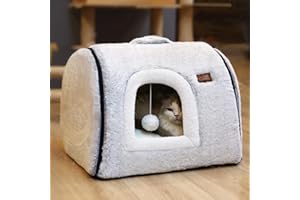 OMLIVLIES cat Bed cave-cat beds for Indoor Cats,Soft and Comfortable,Cute cat House,with Removable Washable Cushioned Pillow,Enclosed cat Bed,Kitty pet hut、Hideaway,Small Dog Tent,Grey