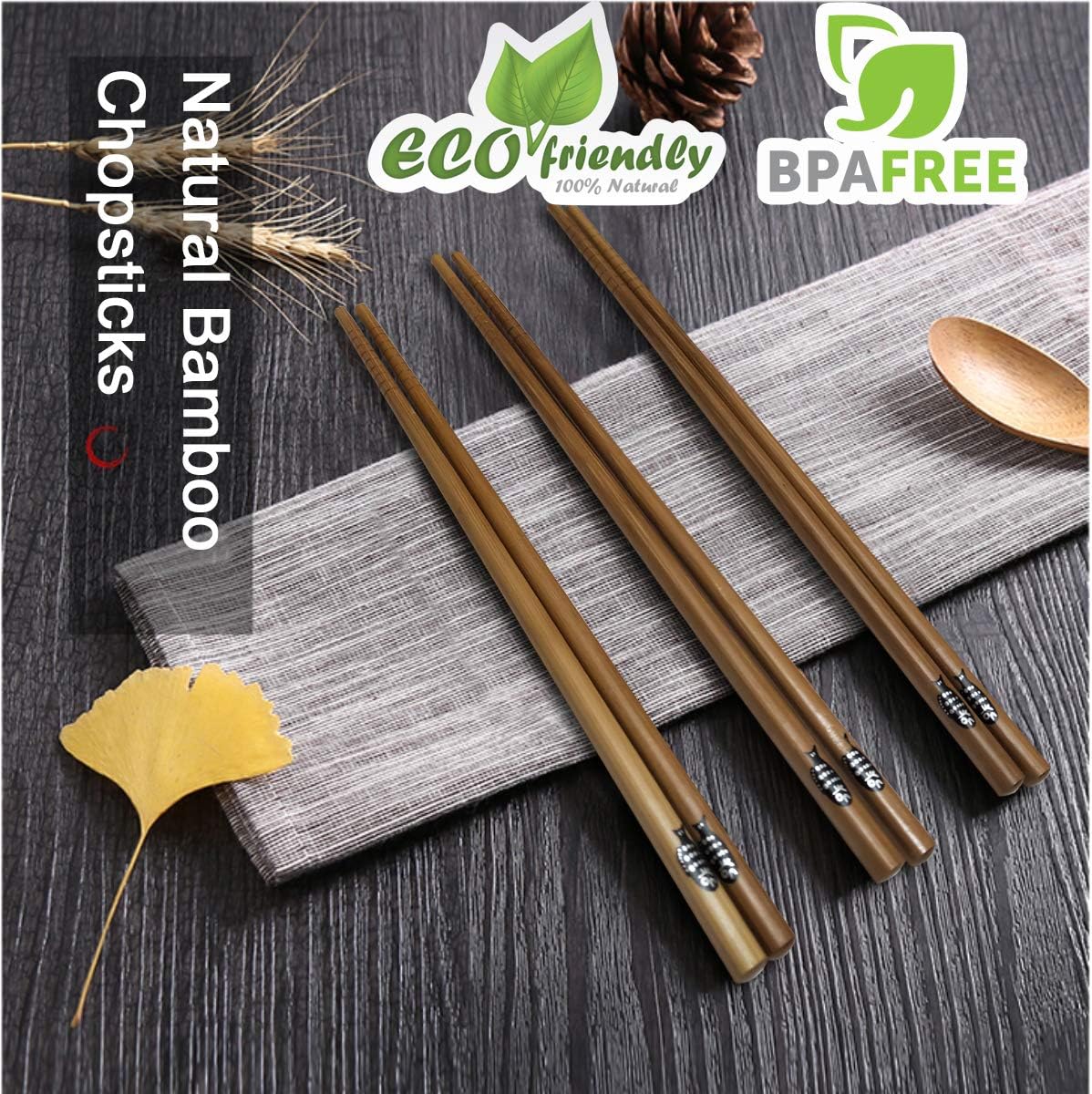 Chopsticks,Chopsticks Reusable,5 Pairs Sushi Chopsticks,Reusable Chopsticks Natural safety and pollution free,Chopsticks with Boxes Value Gift Dishwasher Safe,Natural Bamboo Chopsticks.