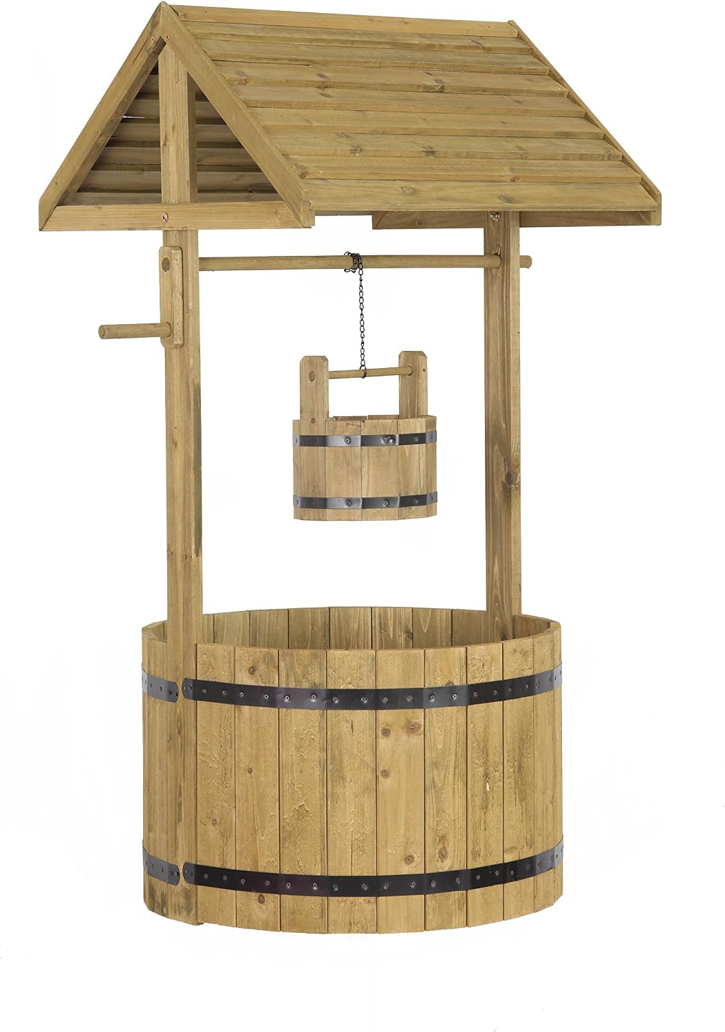 Smart Garden Wooden Wishing Well Planter Solid Pine Outdoor Flower Ornament, Brown, Measures: H100 x W48 x D47cm