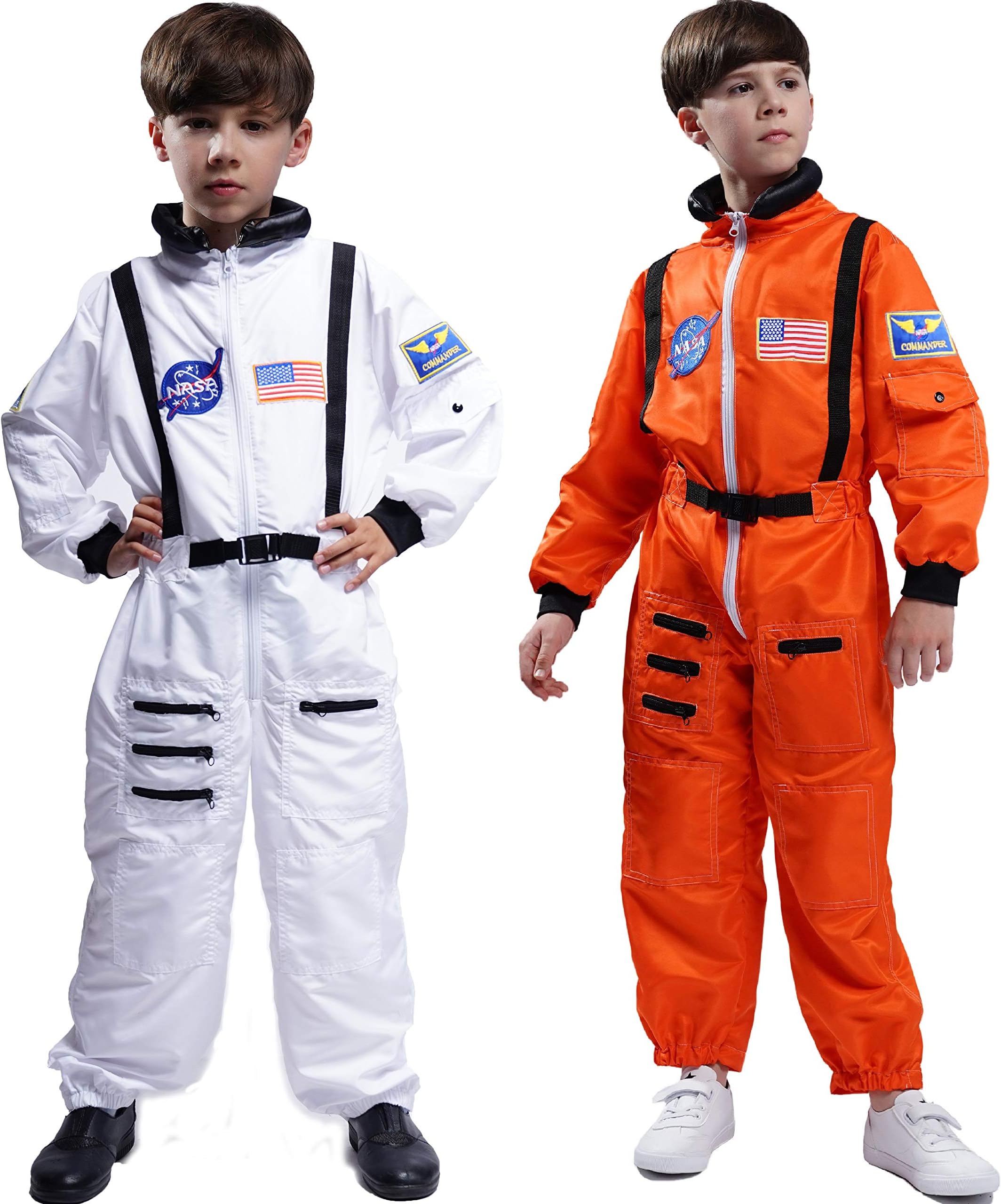 Maxim Party Supplies Kids Astronaut Costume Space Suit Onesie with Embroidered Patches and Pockets