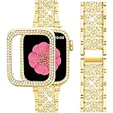 SUPOIX Compatible with Apple Watch Band S11 S10 46mm + Case, Women Jewelry Bling Diamond Metal Strap & 2P Cover Cases for iWatch Series 11/10(Gold,46mm)