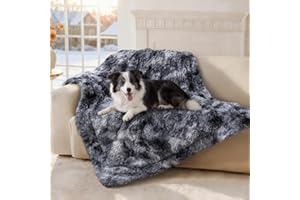 Luciphia Large Waterproof Dog Blanket for Pet Washable Liquid Proof Bed Intimacy Protection Shaggy Plush Calming Long Faux Fur Couch Cover Calming Cat Throw Blankets, Tie-dye Grey, 50" x 60"