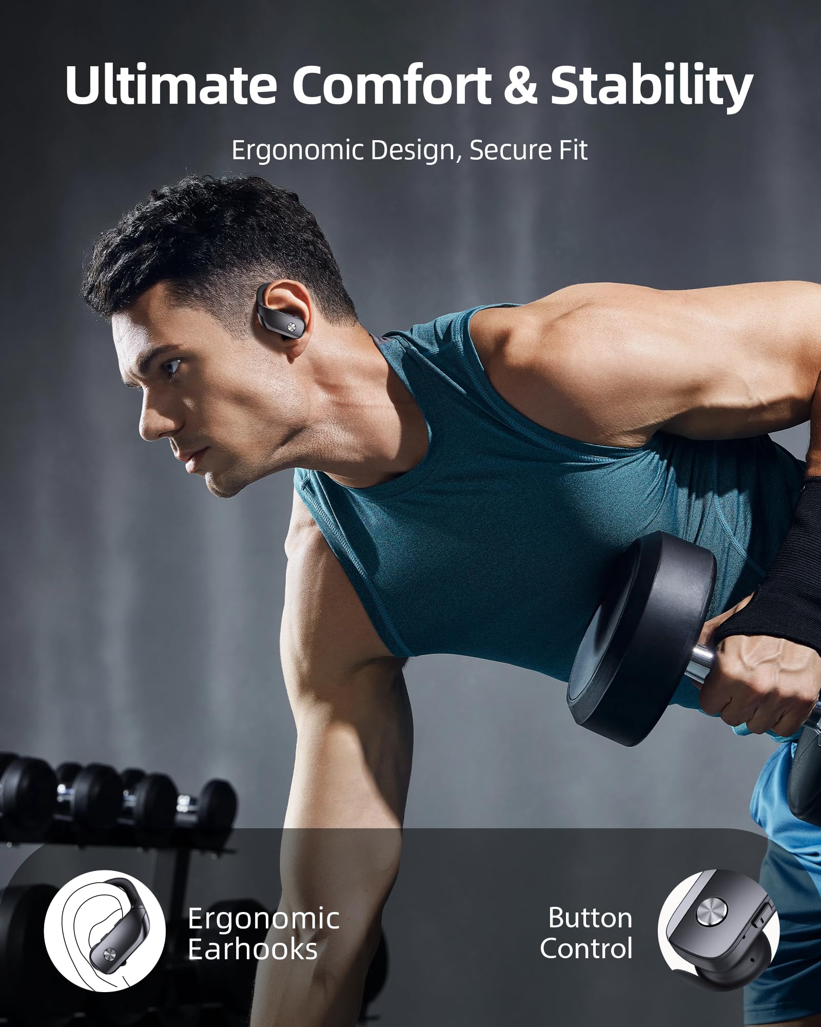 bmani Wireless Earbuds Bluetooth Headphones 80hrs Play Back Sport Earphones with LED Display Over-Ear Buds with Earhooks Built-in Mic Headset for Workout Black