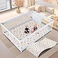 Baby Playpen with Mat 74" x 50" Large Play Yard Playpen for Babies and Toddlers with External Zipper Door Design Safety Baby Activity Center with Visible Mesh Non-Slip Play Pen(Mat Included)