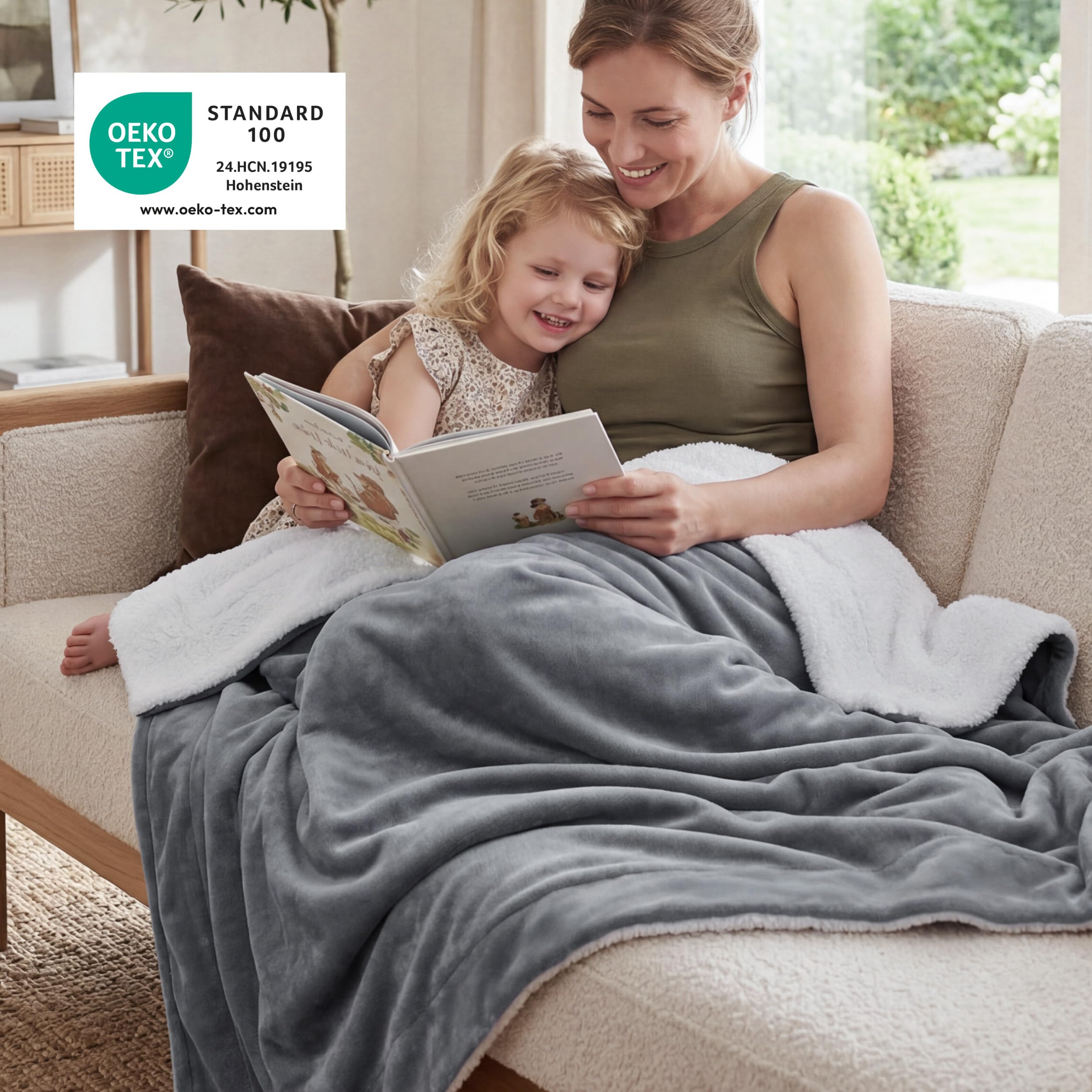 BEDSURE Kuscheldecke Warm Sherpa Wolldecke - Sofadecke, Flauschig Sofaüberwurf Decke, Dicke Couchdecke, Geschenke für Frauen, Flauschige Wohndecke, Grau, 150x200 cm, XL 4