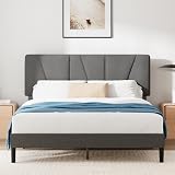 Zinus Maya Double Bed Frame with Headboard 4ft6 Upholstered Grey 11.8"