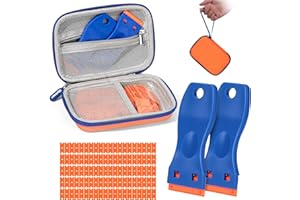 Plastic Razor Blade Scraper Kit with Hard Case – 2 Plastic Scraper & 100 Blades for Glass, Wood, Car Window Sticker Removal T