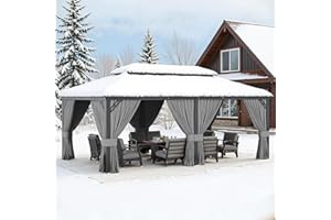 RTDTD 12’x20’ Hardtop Gazebo Outdoor Aluminum Frame Permanent Gazebo Galvanized Steel Double Roof Gazebos with Nettings and C