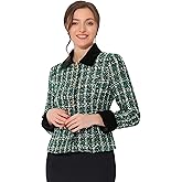 Allegra K Women's Winter Fall Tweed Cropped Suit Blazer Vintage Work Office Short Tweed Jacket Coat