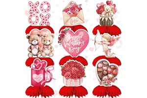 Adeyoo Valentine Honeycomb Centerpieces for Table, 9Pcs Valentine Table Decorations 3D Valentines Centerpiece Red Pink Valentine's Day Decorations Bear Heart Table Toppers for Valentine Party Supplies
