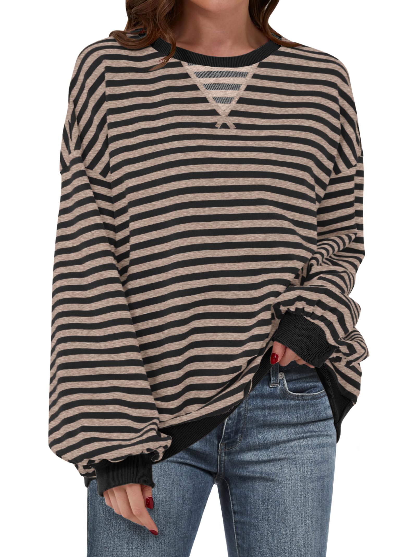 ANRABESS Women Striped Oversized Sweatshirt Long