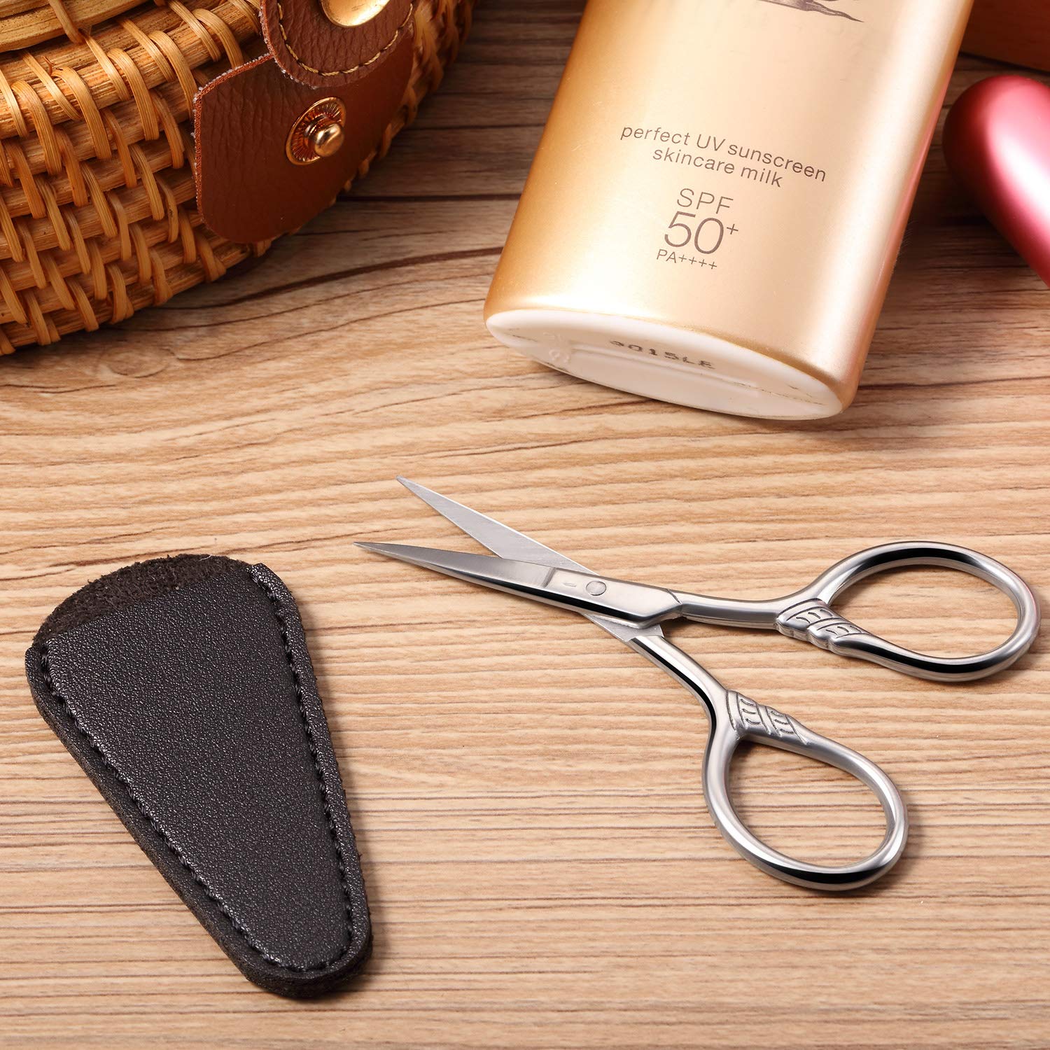 2 Pieces Brow Shaping Scissors Vintage Facial Hair Scissors Small Precision Scissors Eyebrow Trimmer Grooming Scissors with Sleeve for Trimming Eyebrows, Eyelashes, Beards, Broken Hair, Paper-cutting: Beauty
