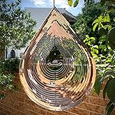 Wind Spinner 3D Water Droplets Shape Highly Reflective Stainless Steel Metal Outdoor Garden Decor, Decorations to Scare Away Yard Birds 12 inch, Gifts for Women Mom Dad