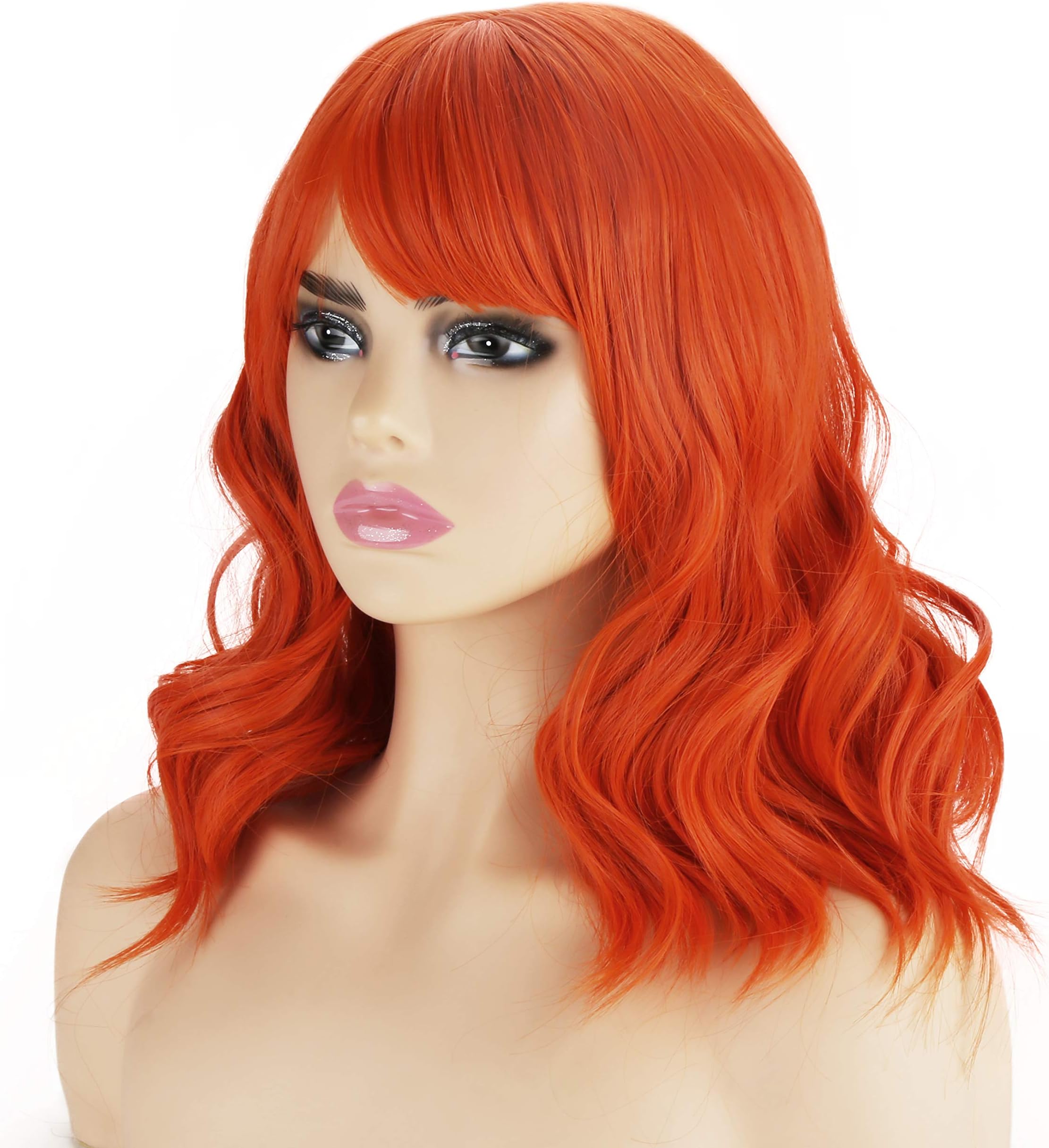 Wirhaut 14'' Short Curly Women Girl's Charming Synthetic Wig with Air Bangs Wig Cap Included (orange)