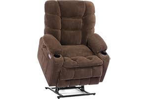 EONIX Wide Lay Flat Power Lift Recliner Chair for Elderly, Oversized Lift Chair with Heat and Massage, 400lbs Heavy Duty Electric Lift Recliner Sofa with Cup Holders and Charging Ports, Coffee