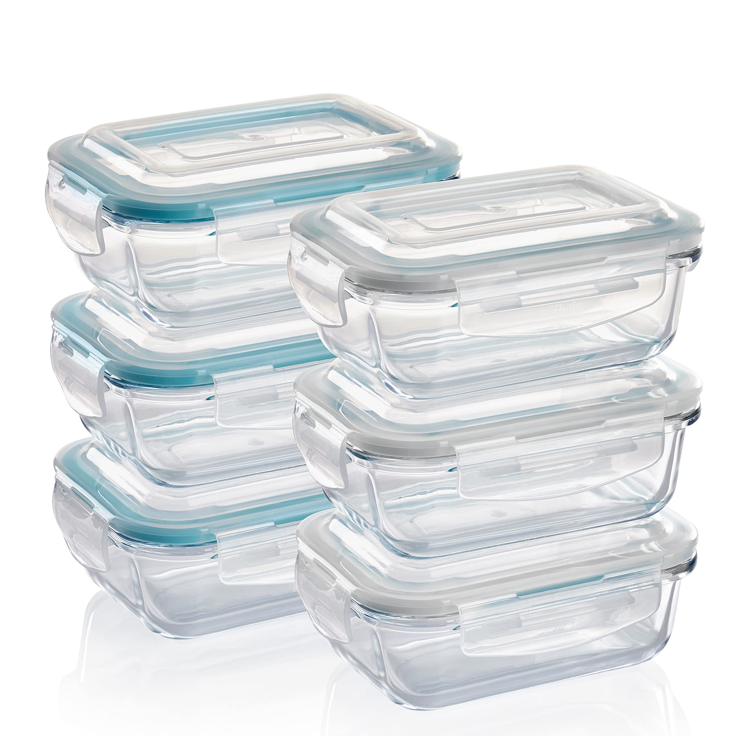 Grizzly Glass Food Storage Container Set - Ovenproof Dish with Lids - 6 x 370 ml (13 oz) Rectangular - Air and Liquid Tight