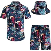 EISHOPEER Men's Flower Hawaiian Sets Casual Short Sleeve Shirt and Shorts Suits Outfits with Bucket Hats