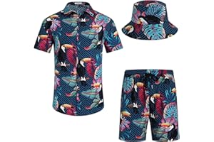 EISHOPEER Men's Flower Hawaiian Sets Casual Short Sleeve Shirt and Shorts Suits Outfits with Bucket Hats