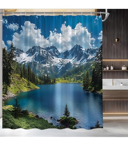 Spring Garden Shower Curtain Colorful Fantasy Flowers Green Plant Tulip Floral Forest Trees Meadow Farmhouse Natural Country Scenery Bathroom Curtain - View #9