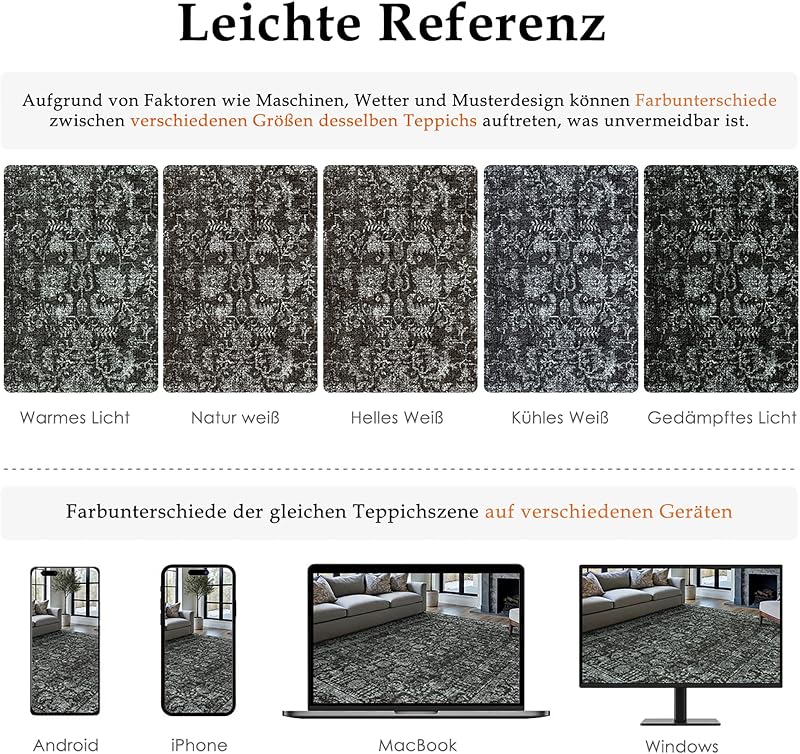 Tiefschwarz Vintage Teppich Läufer Flur 60x240cm Waschbar — Foto 2 von 6