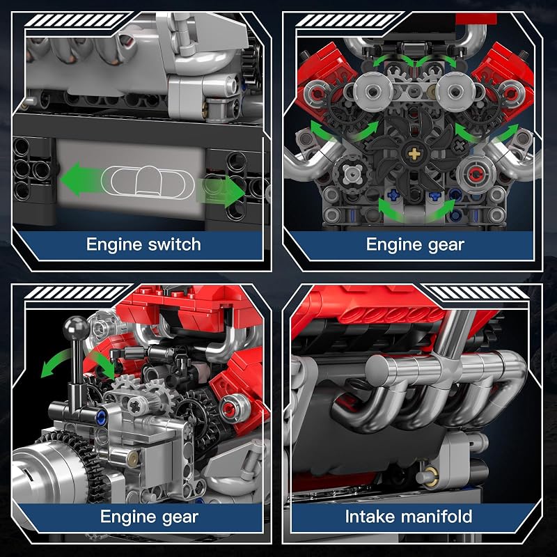 10204 Technik V8 Motor Bausatz Bausteine Klemmbausteine Motor FE Sportwagen Auto Engine Kit Benzinmotor Modell für Auto Fans(750 Teile)