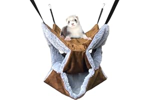 Vedem Small Animals Warm Plush Triple Bunkbed Cage Hanging Hammock Bed Hideout for Sugar Glider Ferret Squirrel (Coffee)
