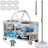 RinseWise Compact Gen 1 Mop Bucket, Clean/Dirty Water Separation, 6 Heads | 1.5 Gal Clean-Water Capacity, 4 Swivel Wheels, 61-Inch Handle, For Apartments, Pet Homes, Hardwood, Laminate &amp; Tile Floors