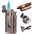 Torch Lighter Triple Jet Flame Refillable Butane Cigar Lighter Windproof Lighter with Cigar Punch Rest Holder - Butane Not Included (Red Copper)