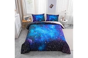 Feelyou Galaxy Bedding Set Queen Size, Girls Boys Kids Teen Comforter Cover, Outer Space Duvet Cover Galaxy Stars in Space Celestial Astronomic Planets, Decorative Bedclothes Blue Purple