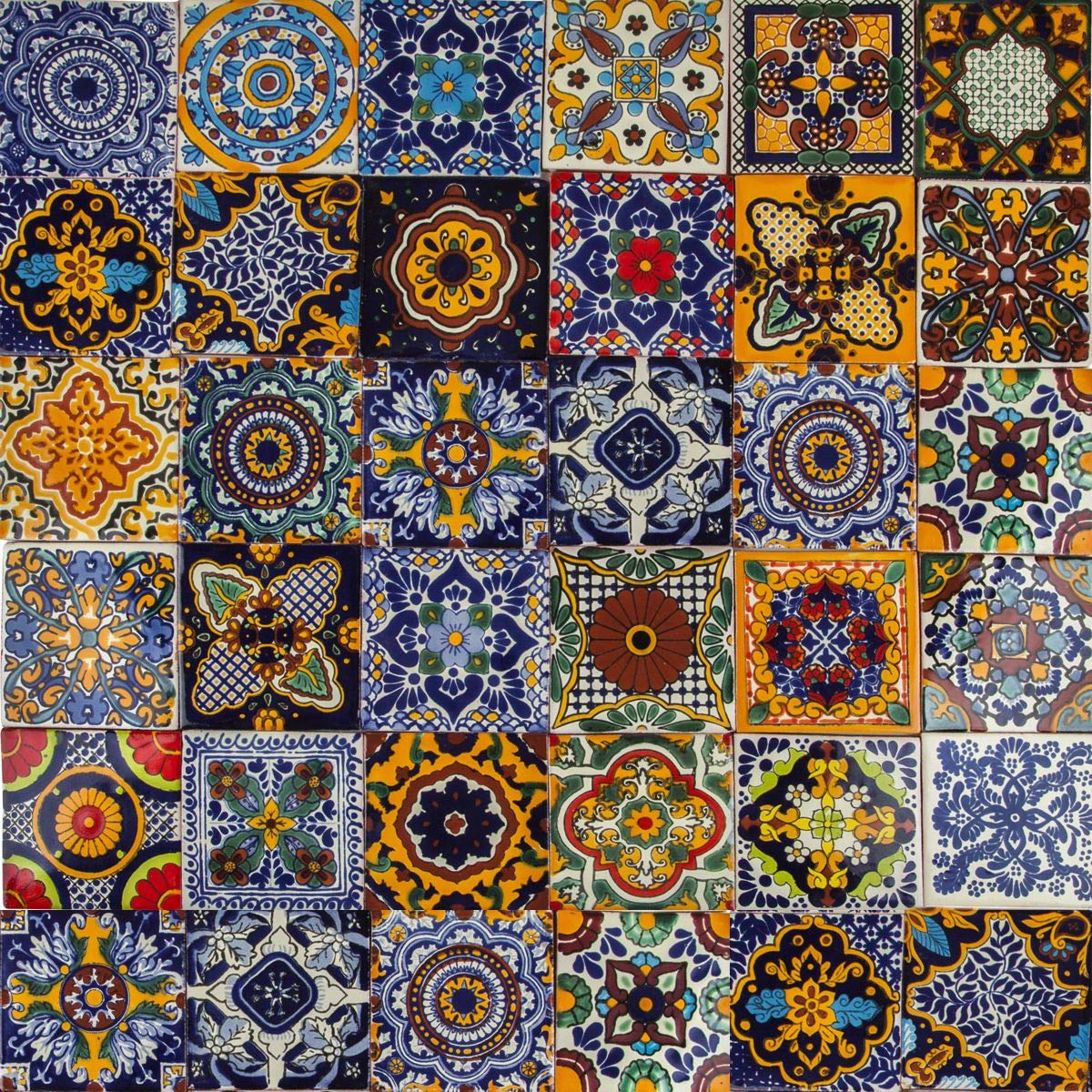 Mexican Ceramic Tiles - Colorido by Cerames - 30 Decorative Mexican Mosaic Tiles for Bathroom, Kitchen, Shower, Stairs, Living Room, Kitchen backsplash | Mexican Tiles backsplash 10,5x10,5 cm