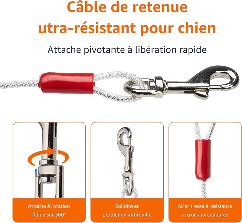 Câble d'attache pour chiens jusqu'à 41 kg, 7,62 m, Blanc