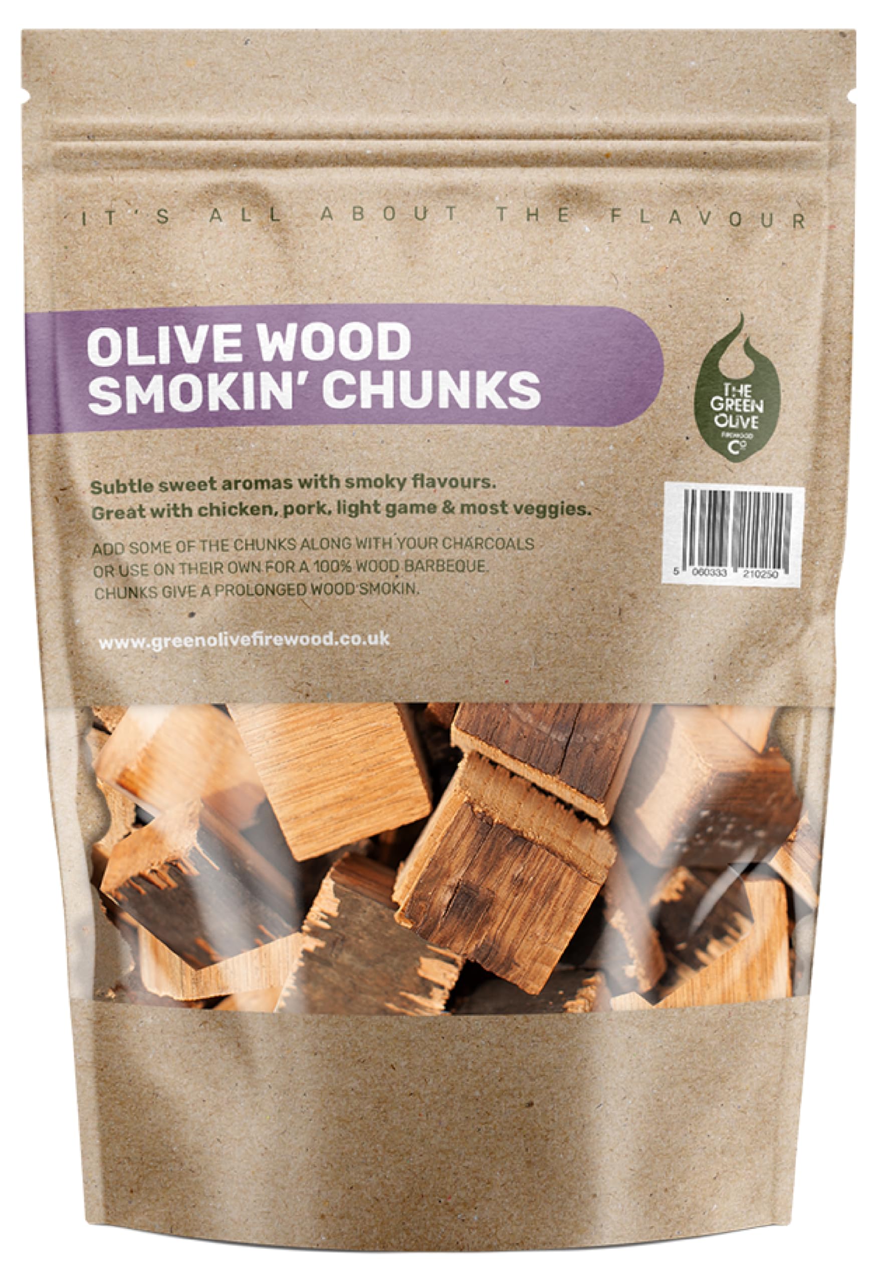 Green Olive Firewood Company - Olive Wood Chunks for Smoking, 5L (approx 1.6kg) BBQ Wood Chunks For use In BBQ's, Smokers - Flavoured Large Smoking Chips for Smoking Lamb, Chicken & Pork & Vegetables