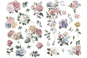 Joeyan Floral Rub On Transfers for Furniture and Crafts, 2 Large Vintage Watercolor Roses Design Sheets 12''x18'', DIY Home D