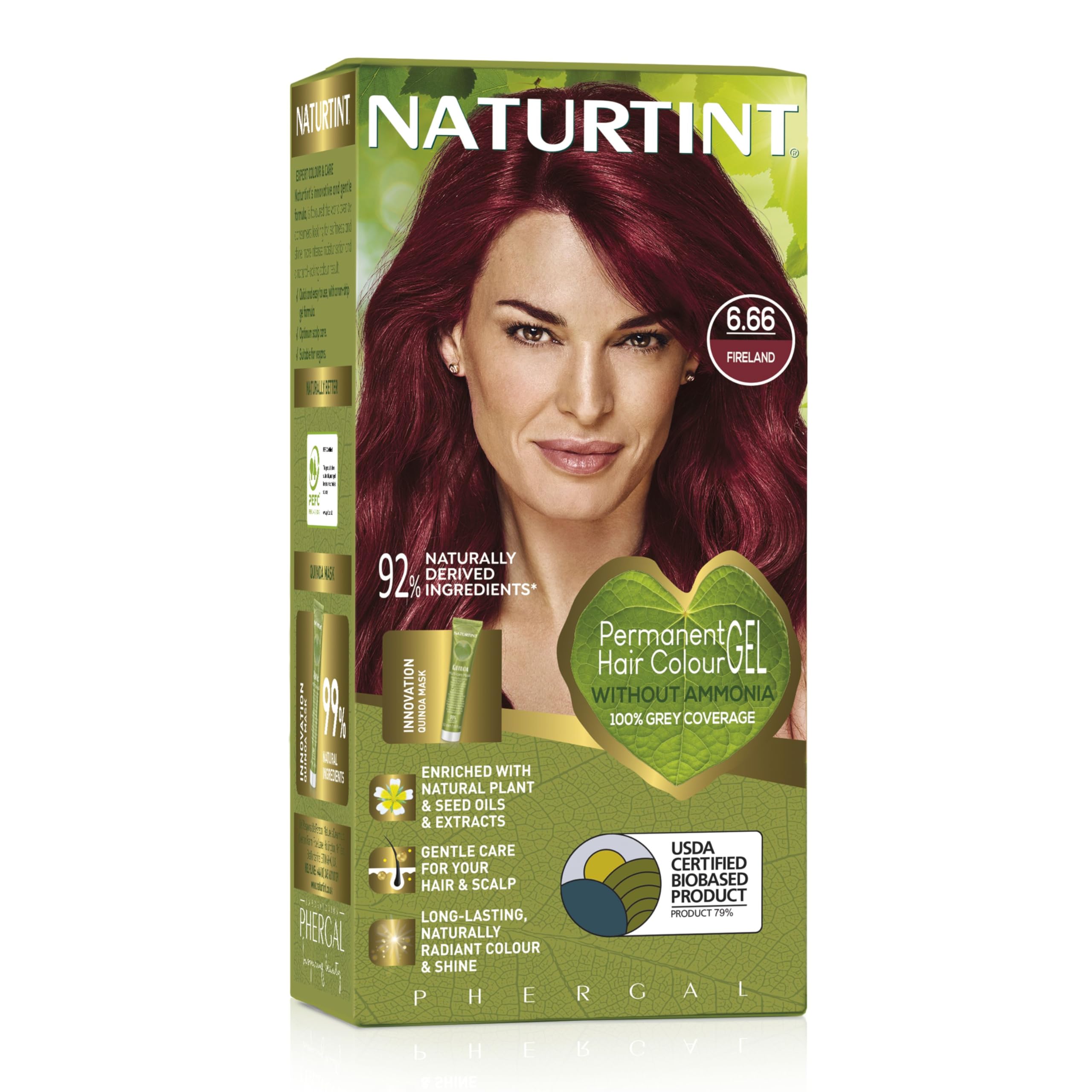 Naturtint Permanent Hair Colour Gel 6.66 Fireland, Plant Enriched, Biobased, Ammonia Free, Long Lasting Grey Coverage and Radiant Colour, Nourishment and Protection