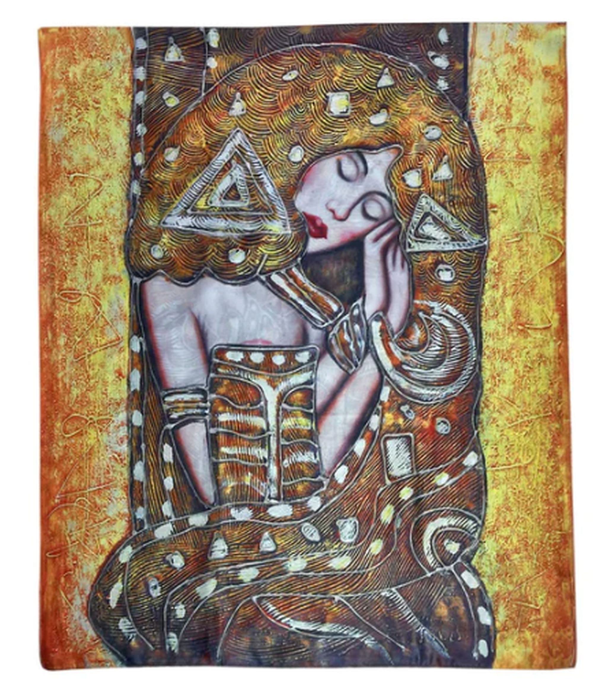 GFM® Women's Silk Blend Painting Or Art Based Summer Scarf (VSLK) (Egyptian Goddess Impressionism-E)(FS-VSLK-5031-A)