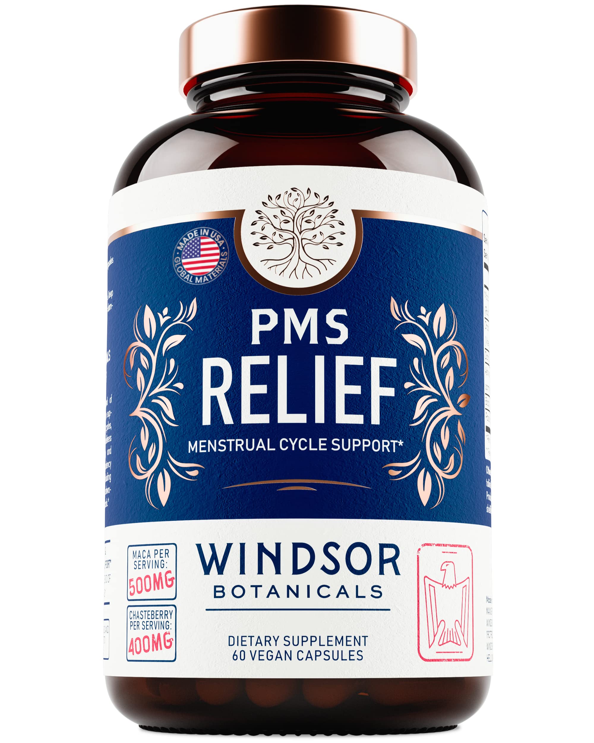 PMS Support Supplement for Women with Chasteberry, Maca Root, Ashwagandha - Period Relief, Bloating Relief for Women, Mood Support, Hormone Balance Herbal Supplements - 30 Day, 60 Vegan Capsules
